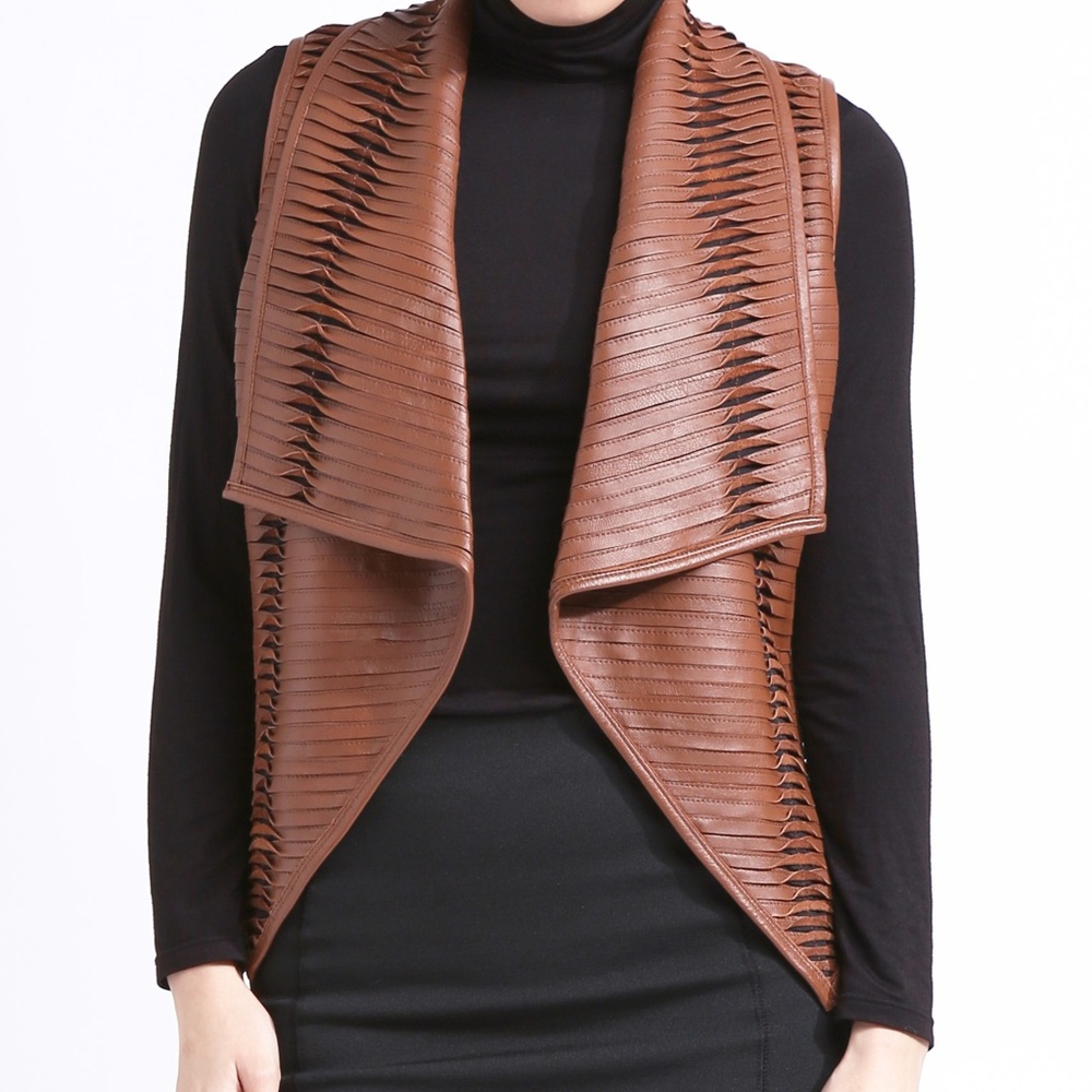 Gorgeous leather vest cognac genuine leather